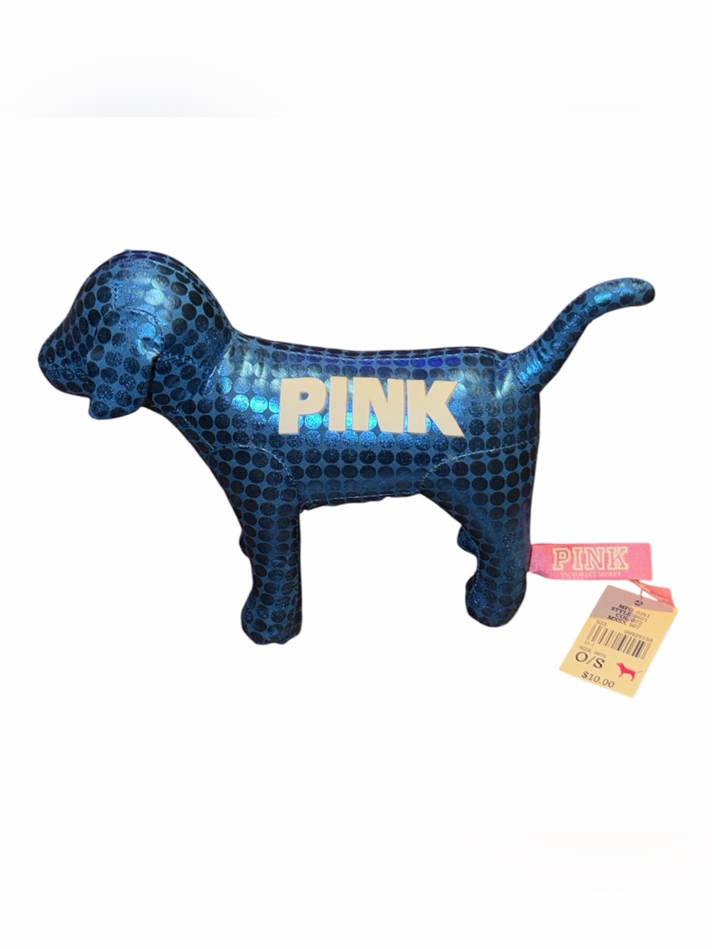 PINK Victoria's Secret Plush Dog Blue Metallic Pattern - NWT
